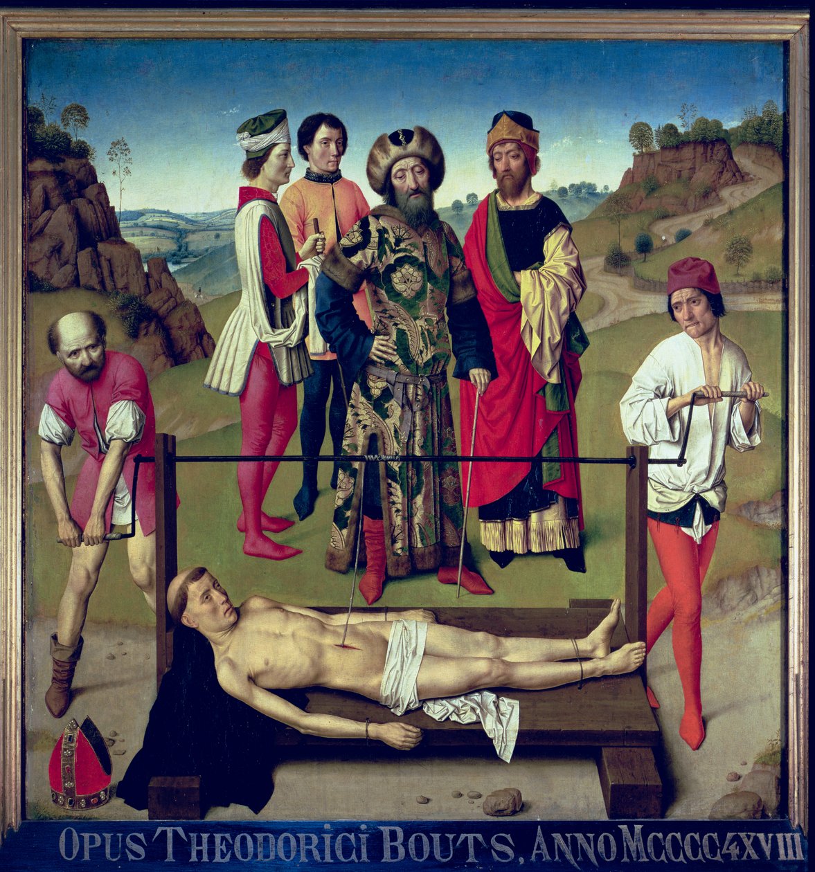 The Martyrdom of Saint Erasmus, sentralpanel fra Triptych of Saint Erasmus, ca. 1460 av Dirck Bouts