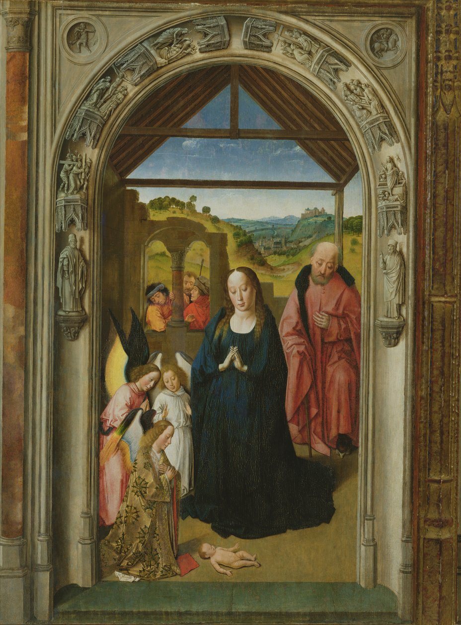 The Nativity, c.1445 olje på panel detalj av 36895 av Dirck Bouts