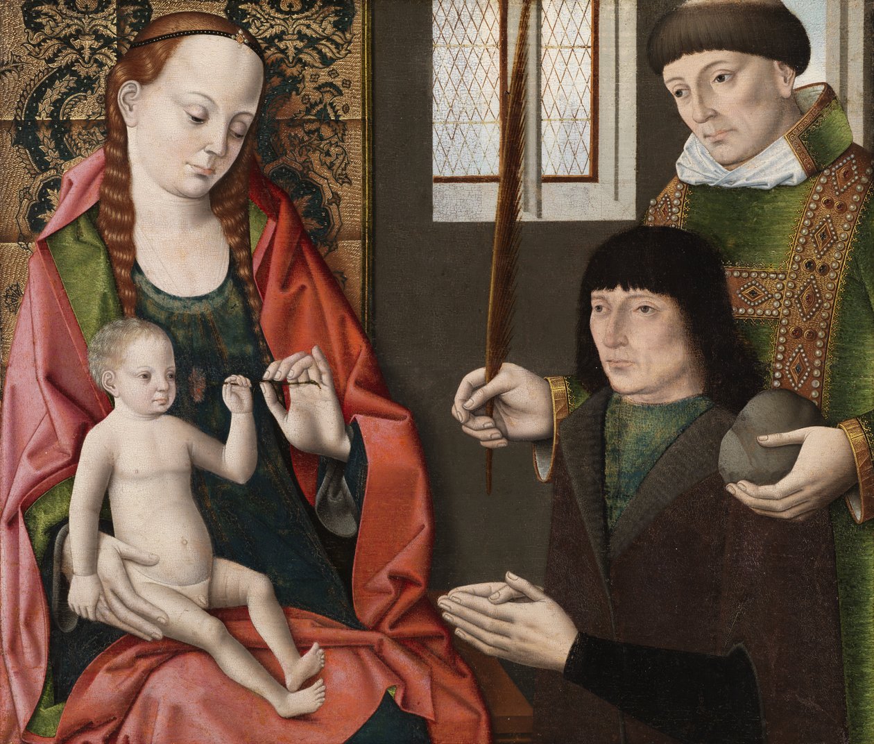 Jomfru og barn med den hellige Stefanus og en giver, ca. 1480 av Dirck Bouts