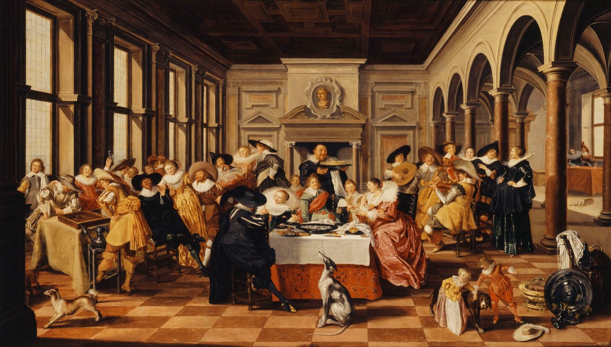 Et lystig selskap i et palatslig interiør, av Dirck Hals