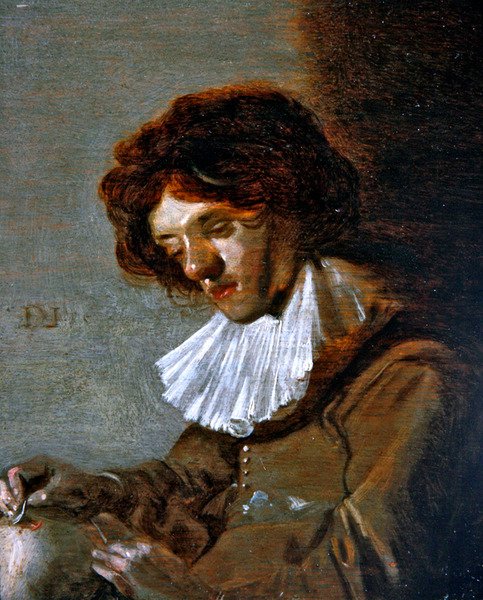 En studie av en ung mann som trepannerer (olje på panel) av Dirck Hals