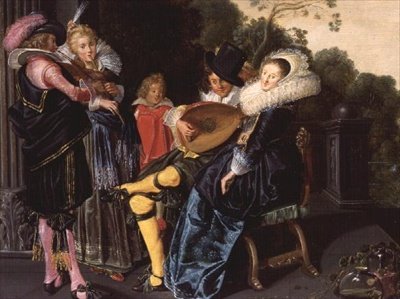 En elegant fest som lager musikk ved en dekorativ innsjø, 1621 av Dirck Hals