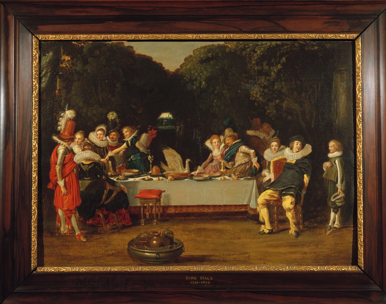 Elegante figurer som fester i en arbor av Dirck Hals