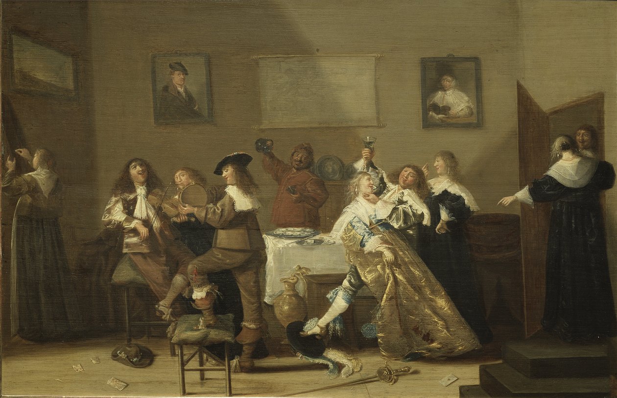 Scene de taverne - Taverna Scene, av Hals, Dirck (1591-1656). Olje på tre av Dirck Hals