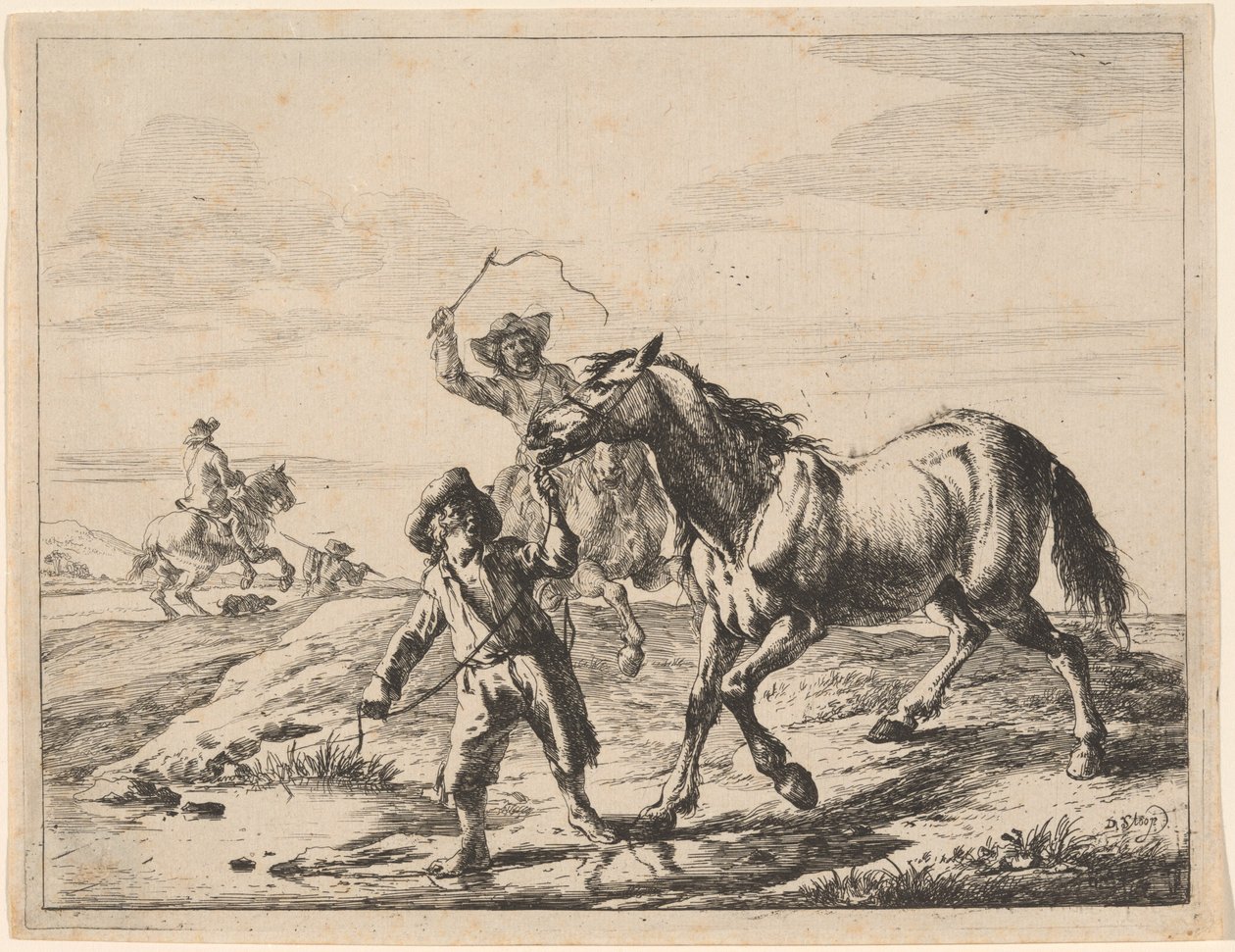 En gutt som tar en hest å drikke av Dirck Stoop