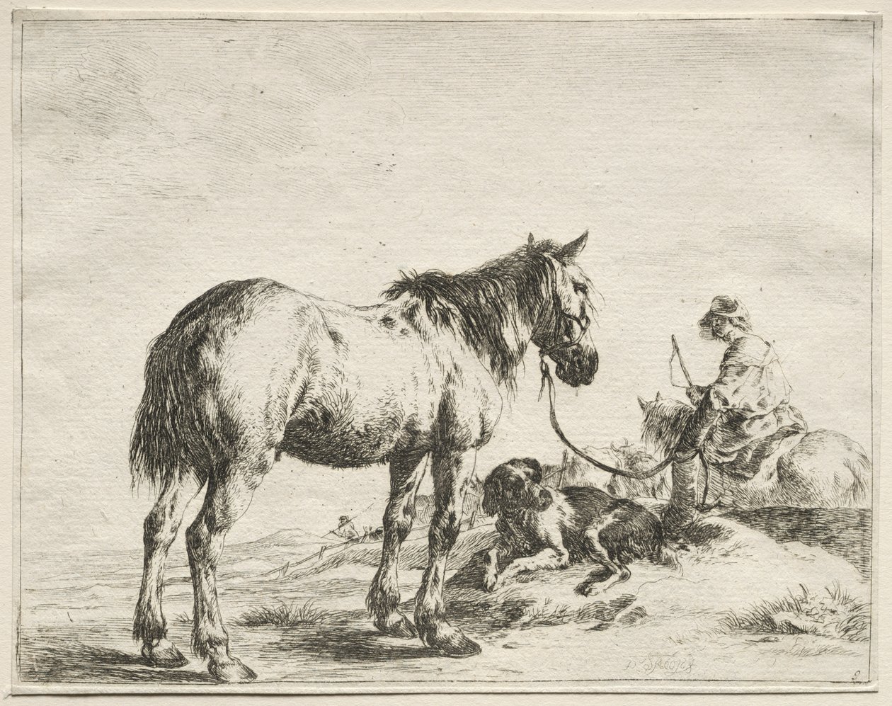 En hest festet til en stake av Dirck Stoop