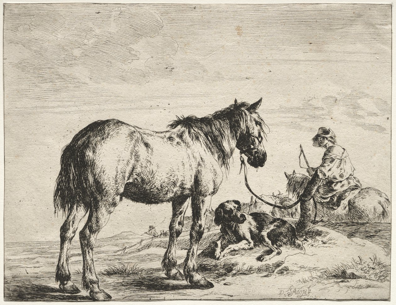 Hest bundet til en stolpe av Dirck Stoop