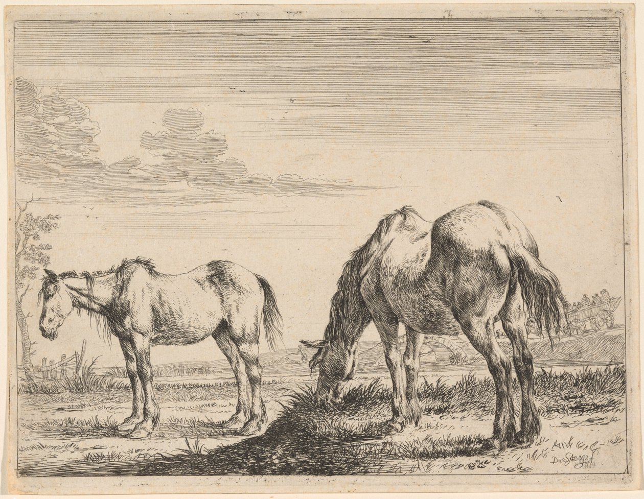 To beitende hester av Dirck Stoop