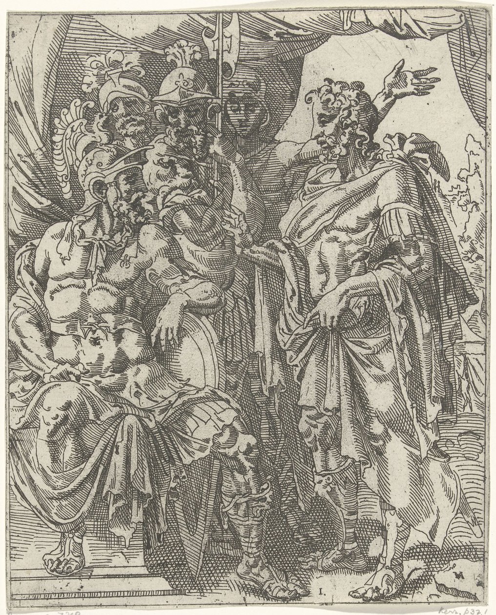Achior forteller Holofernes om israelittene Judith og Holofernes (serietittel) av Dirck Volckertsz. Coornhert (attributed to)