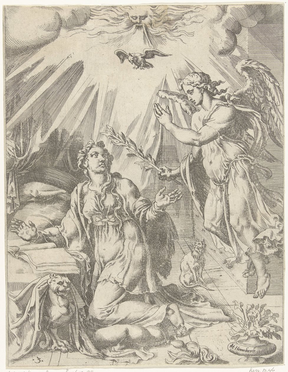 Kunngjøring Menneskehetens fall og forløsning gjennom Kristi liv og lidenskap (serietittel) av Dirck Volckertsz. Coornhert (attributed to)