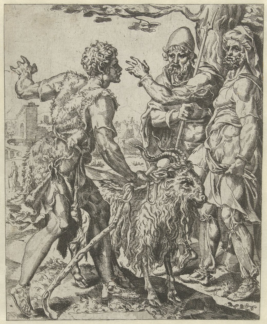 Chira leter etter den prostituerte Historien om Juda og Tamar (serietittel) av Dirck Volckertsz. Coornhert (attributed to)