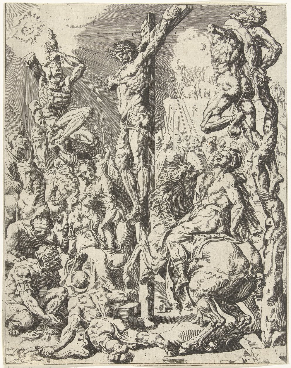 Kristus på korset Menneskehetens fall og forløsning gjennom Kristi liv og lidenskap (serietittel) av Dirck Volckertsz. Coornhert (attributed to)