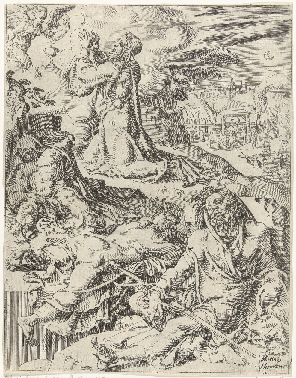 Kristus i hagen til Getsemane Fall og menneskehetens forløsning gjennom Kristi liv og lidenskap (serietittel) av Dirck Volckertsz. Coornhert (attributed to)