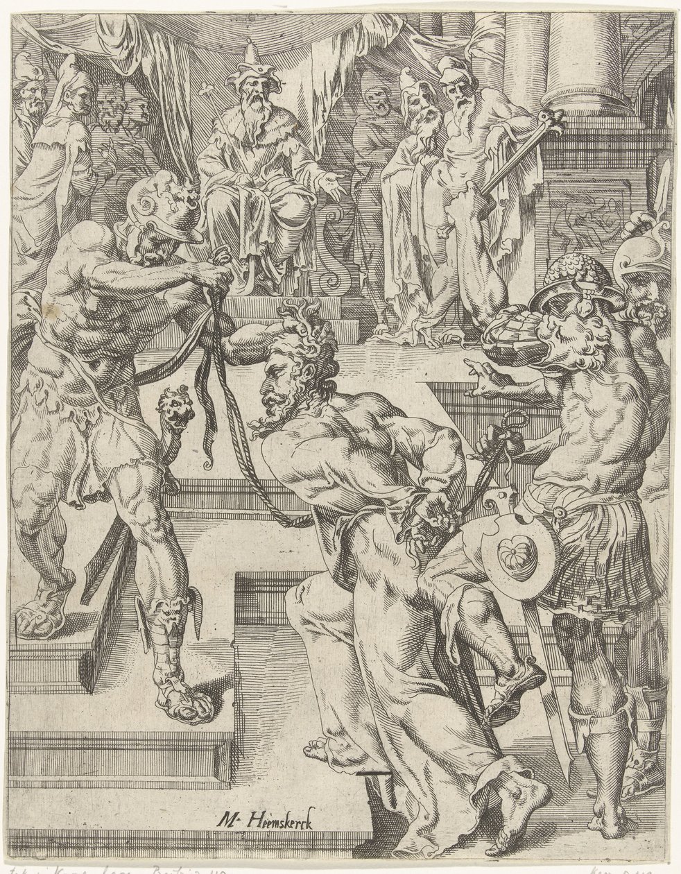 Kristus før Kaifas Menneskehetens fall og forløsning gjennom Kristi liv og lidenskap (serietittel) av Dirck Volckertsz. Coornhert (attributed to)