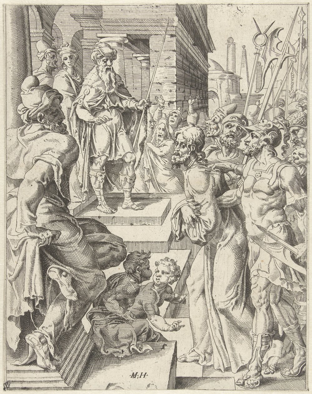 Kristus før Pilatus Menneskehetens fall og forløsning gjennom Kristi liv og lidenskap (serietittel) av Dirck Volckertsz. Coornhert (attributed to)