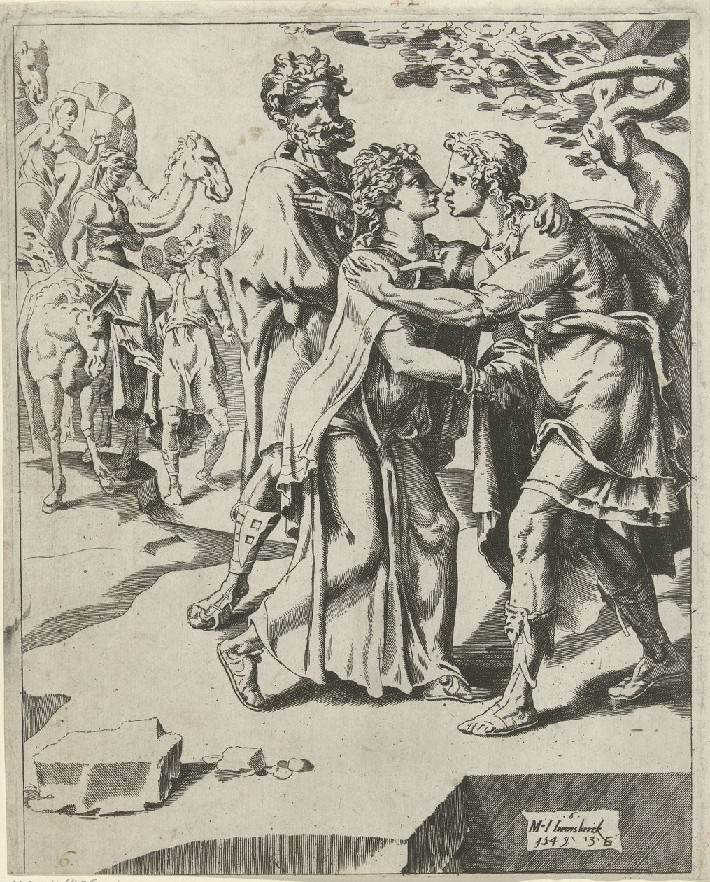 Isaac hilser Rebekah Isaacs søken etter en kone (serietittel) av Dirck Volckertsz. Coornhert (attributed to)