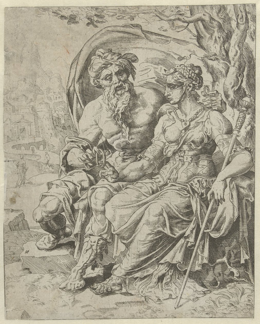 Juda gir Tamar pantet Historien om Juda og Tamar (serietittel) av Dirck Volckertsz. Coornhert (attributed to)