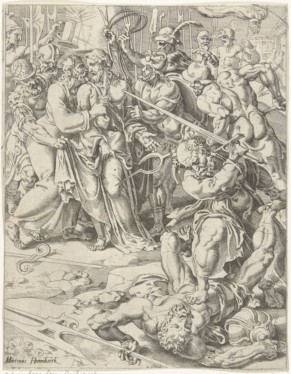 Judas kyss og arrestasjon av Kristus Menneskehetens fall og forløsning gjennom Kristi liv og lidenskap (serietittel) av Dirck Volckertsz. Coornhert (attributed to)