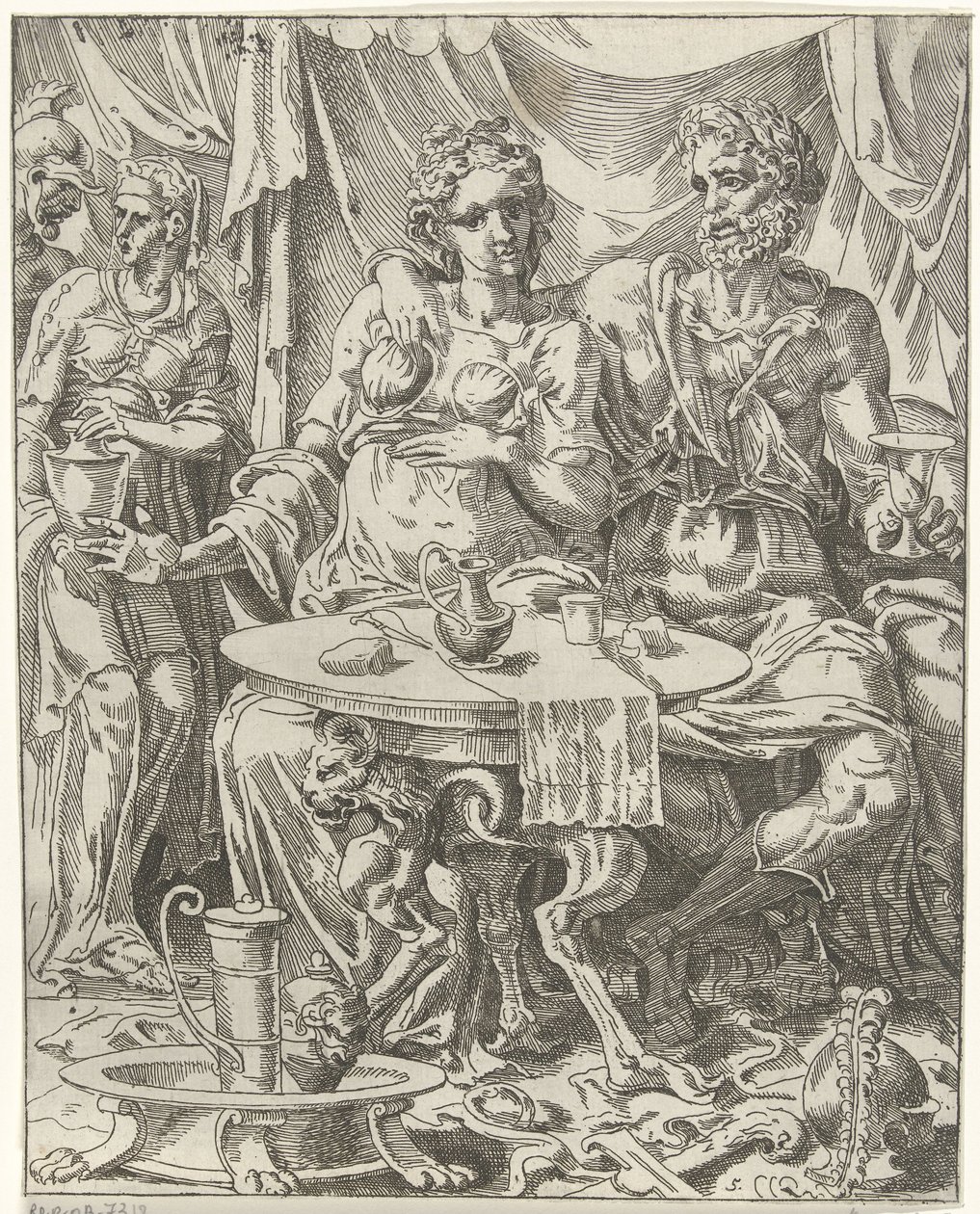 Judith og Holofernes nyter en fest Judith og Holofernes (serietittel) av Dirck Volckertsz. Coornhert (attributed to)