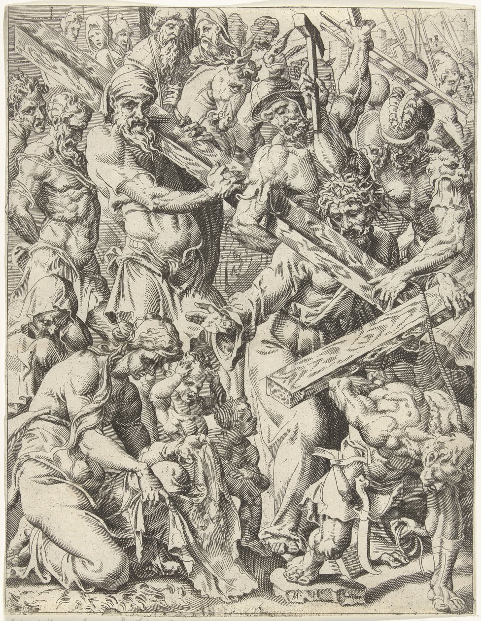 Å bære korset Menneskehetens fall og forløsning gjennom Kristi liv og lidenskap (serietittel) av Dirck Volckertsz. Coornhert (attributed to)