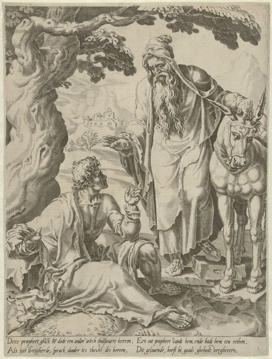 Invitasjon fra profeten til Guds mann Story of the Disobedient Man of God (serietittel) av Dirck Volckertsz. Coornhert (attributed to)