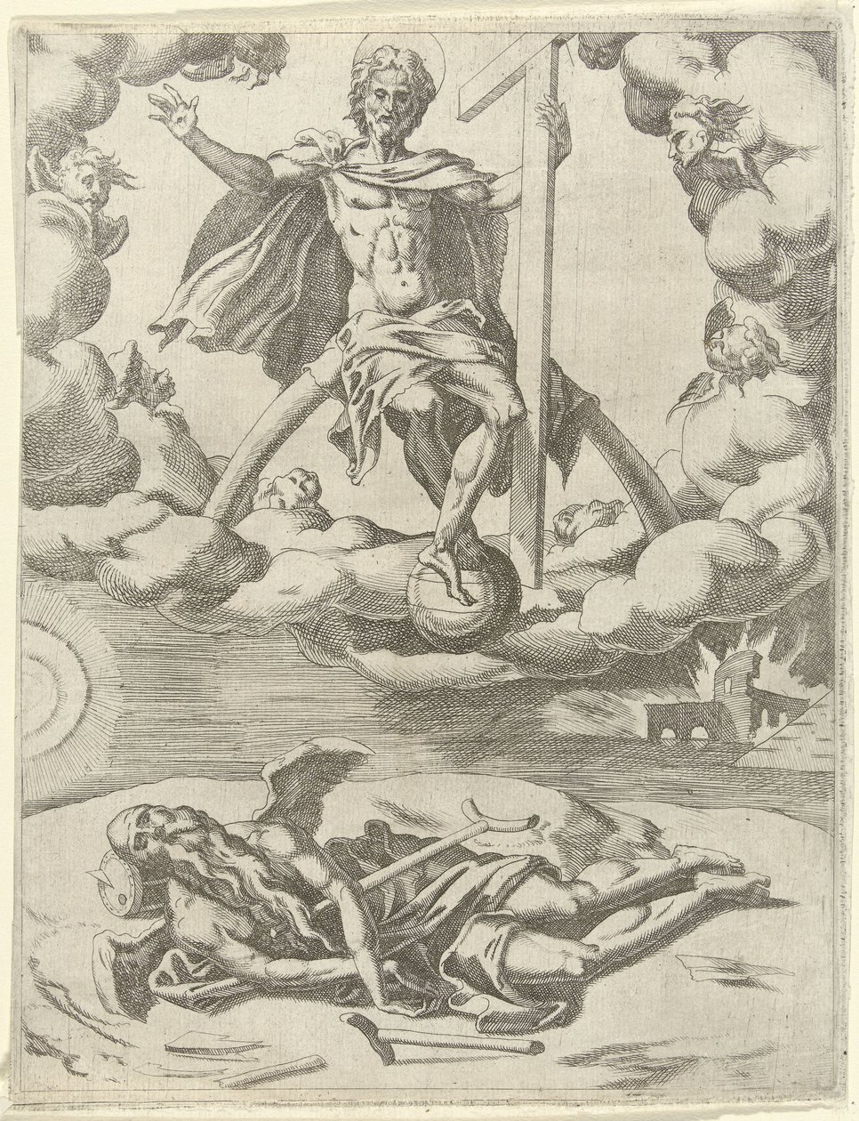 Kristus erobrer tiden Triumphs of Petrarch (serietittel) av Dirck Volckertsz. Coornhert (possibly)