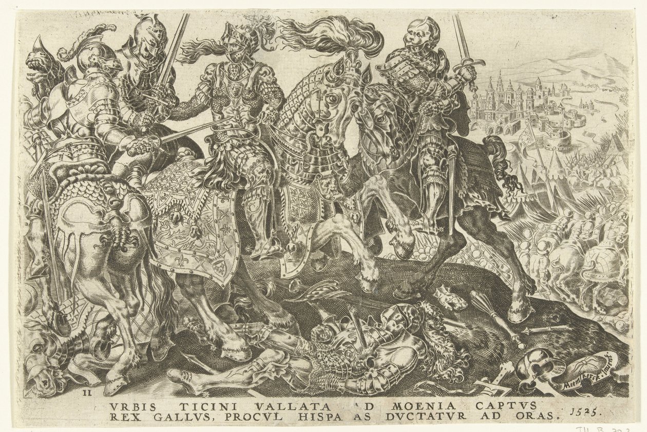 Fangst av Frans I i slaget ved Pavia, 1525 Victories of Charles V (serietittel) Divi Caroli. v. imp. opt. max. victoriae, ex multis praecipuae (serietittel) av Dirck Volckertsz. Coornhert (possibly)