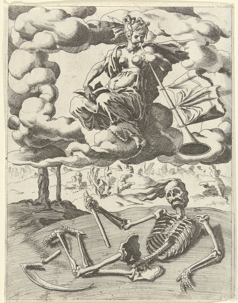 Berømmelse overvinner døden Triumphs of Petrarch (serietittel) av Dirck Volckertsz. Coornhert (possibly)
