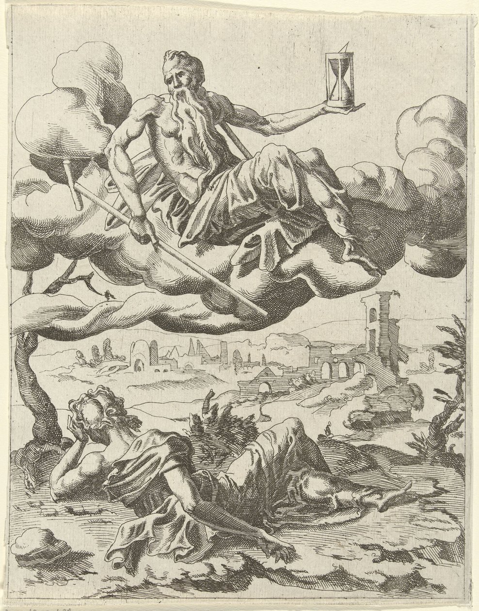 Tiden erobrer berømmelse Triumphs of Petrarch (serietittel) av Dirck Volckertsz. Coornhert (possibly)