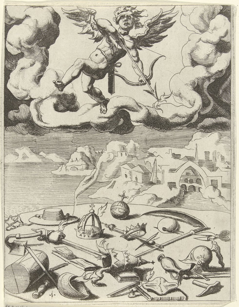 Sensuell kjærlighet erobrer jordiske sysler Triumphs of Petrarch (serietittel) av Dirck Volckertsz. Coornhert (possibly)