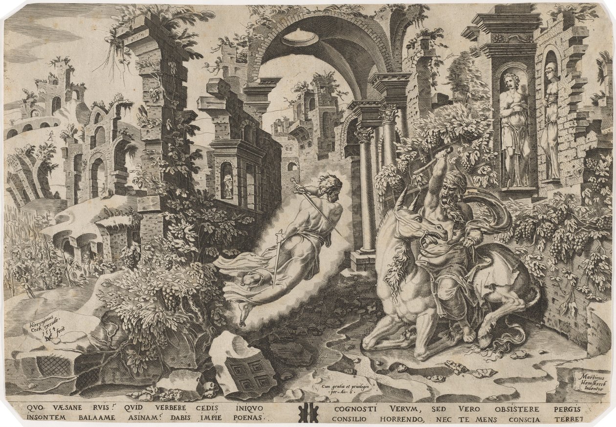Bileam og engelen av Dirck Volckertz Coornhert, after Maerten van Heemskerck