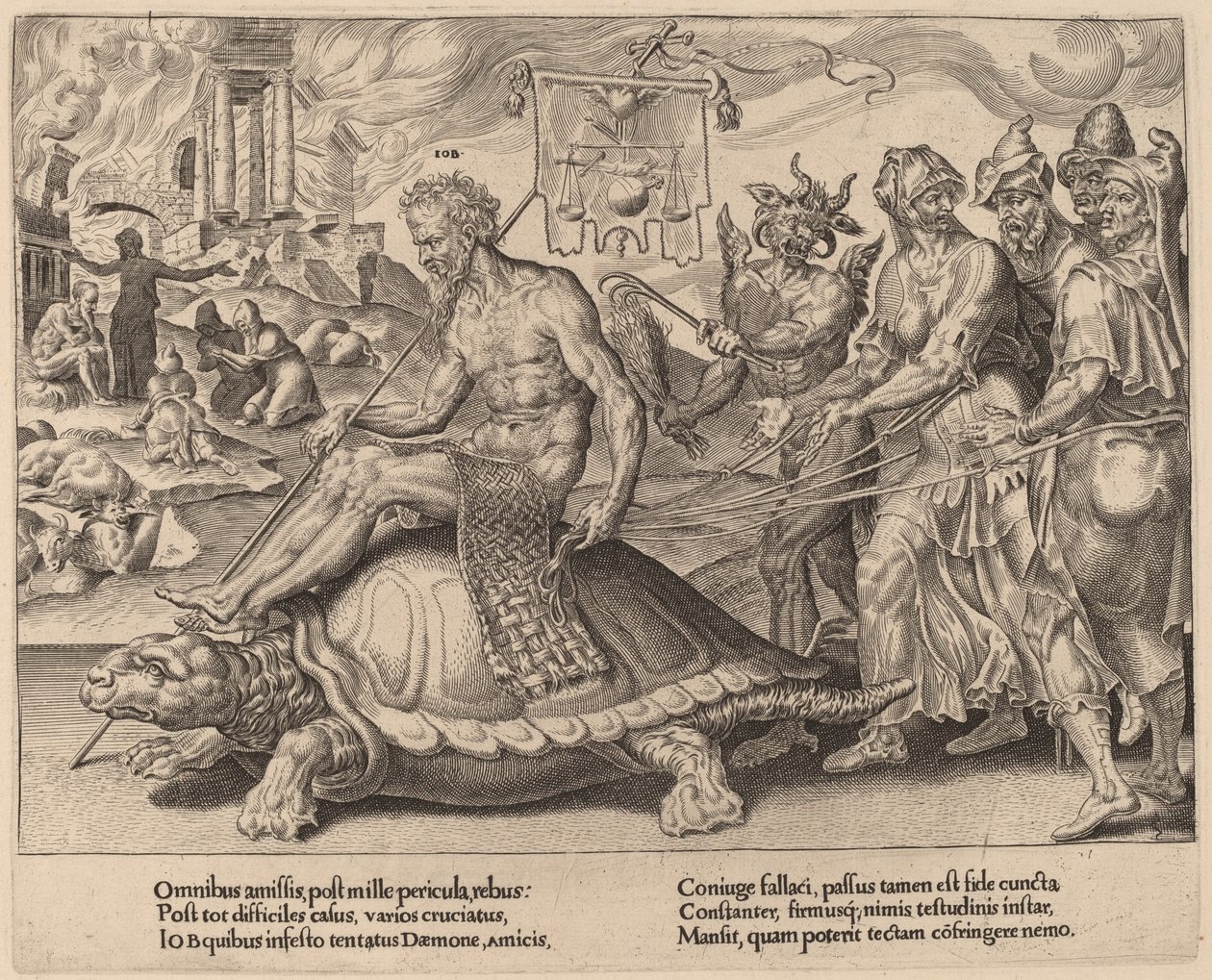 Jobs triumf av Dirck Volckertz Coornhert after Maerten van Heemskerck