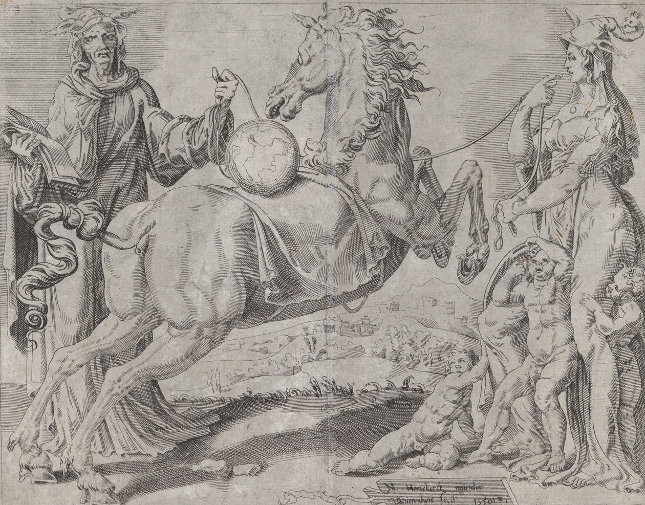 Foolish Knowledge og Foolish Love Trying to Restrain the World, fra The Unrestrained Wor..., 1550. av Dirck Volkertsen Coornhert