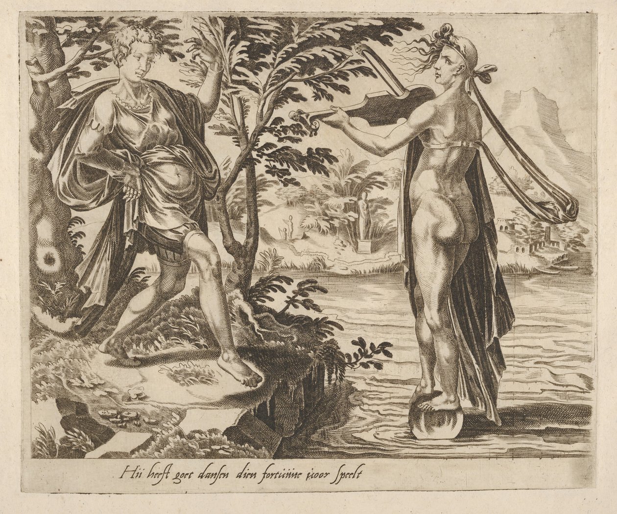 The One to Who Fortune Is Playing Will Dance Merrily fra Six Sayings about Fortune, ca. 1560. av Dirck Volkertsen Coornhert
