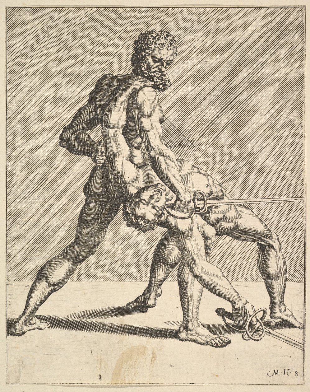 To fektere, fra Fencers, plate 8, 1552 av Dirck Volkertsen Coornhert