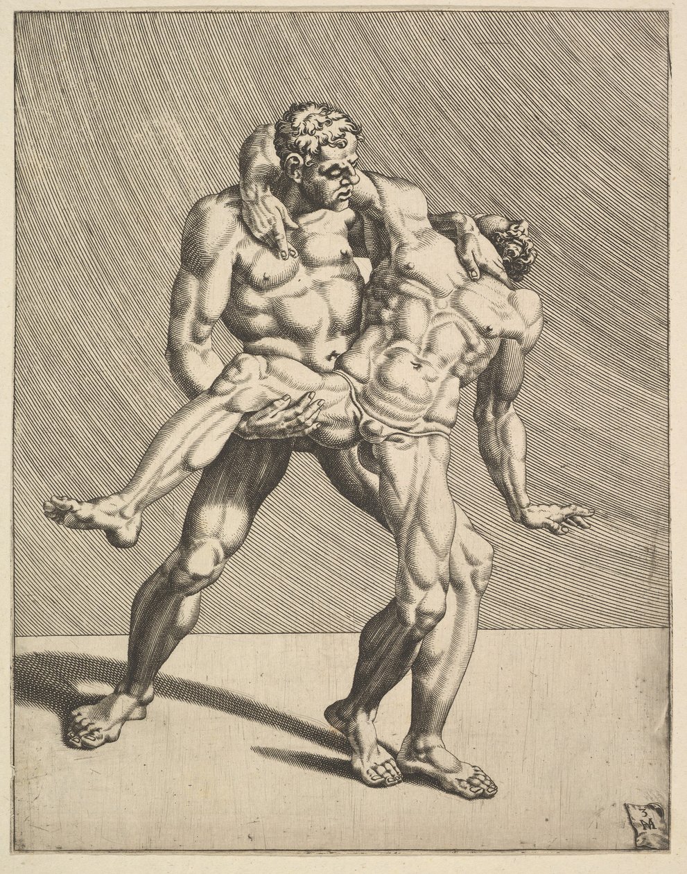Wrestlers, fra Wrestlers, plate 3, 1552. av Dirck Volkertsen Coornhert