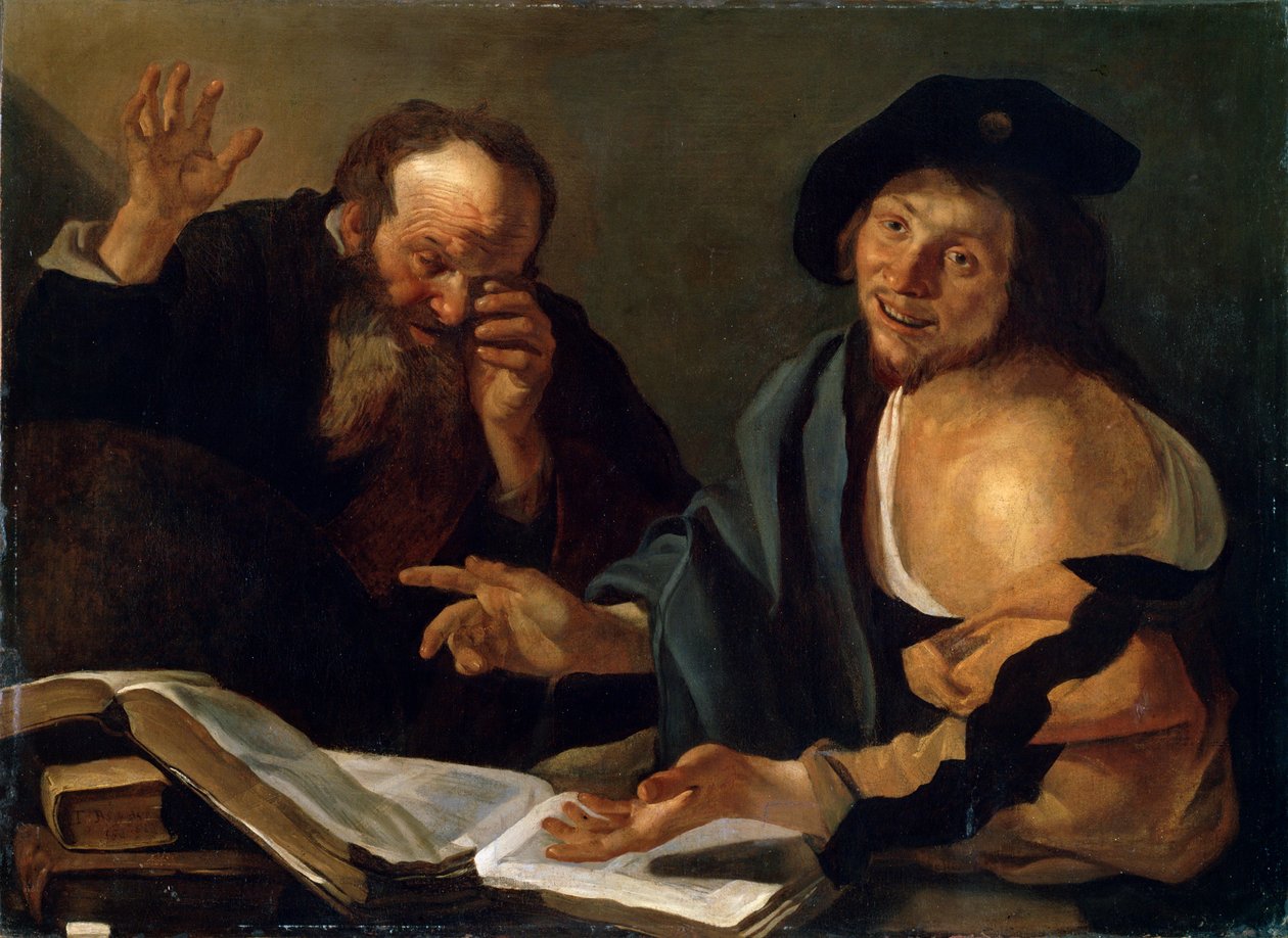 Heraklit og Demokrit, tidlig på 1600-tallet av Dirck van Baburen
