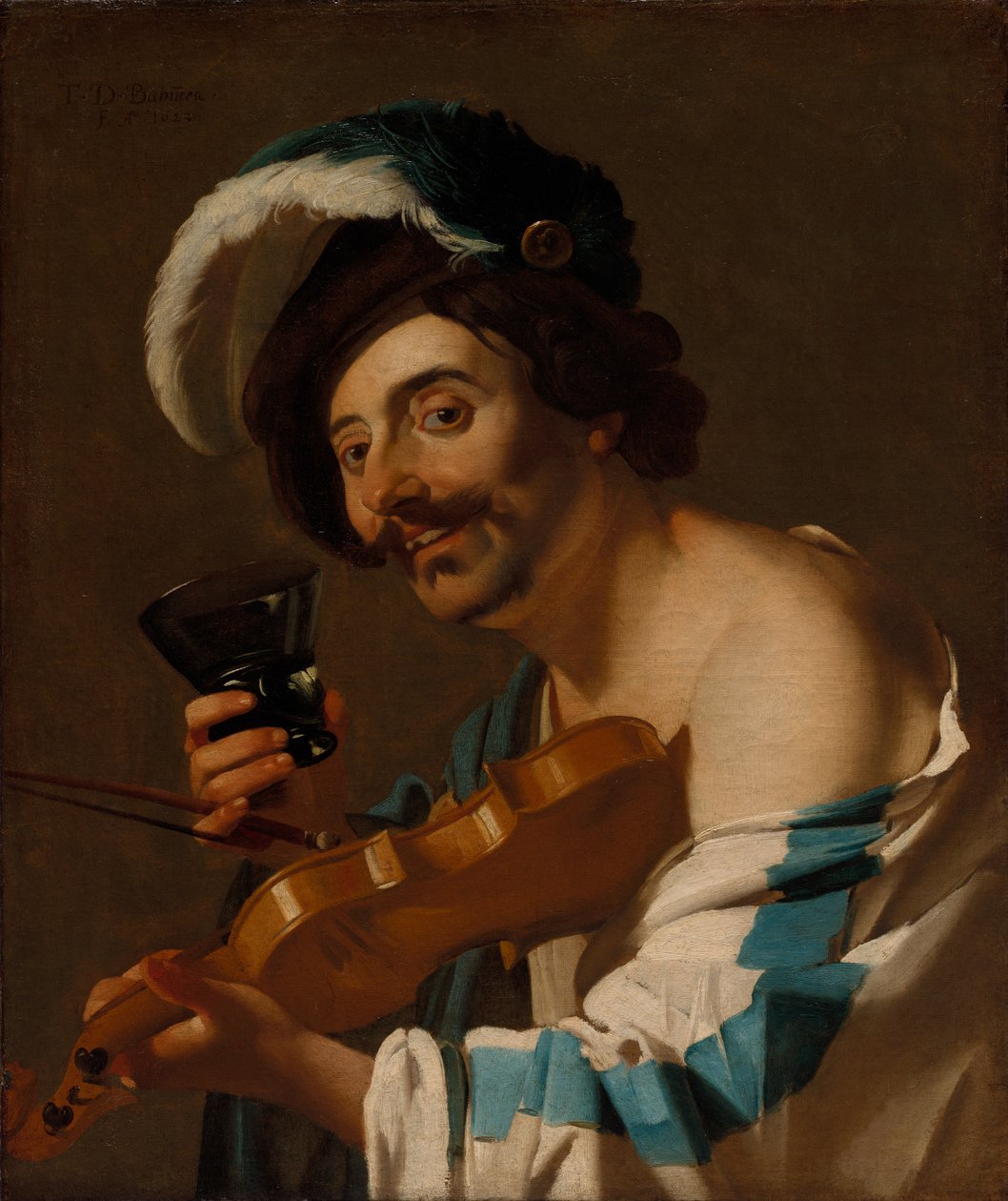 Fiolinspiller med et vinglass, 1623. av Dirck van Baburen