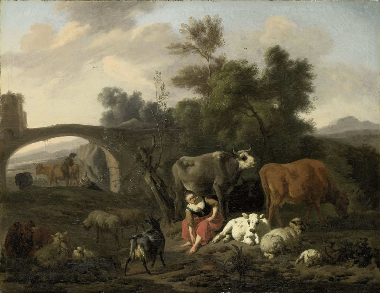 Landskap med gjetere og storfe av Dirck van Bergen