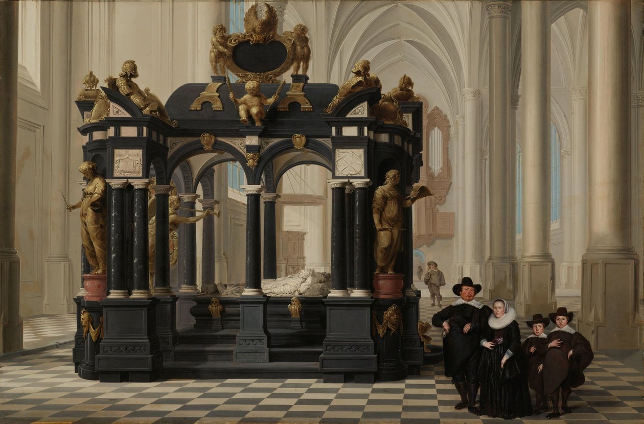 En familie ved graven til prins William i i Nieuwe Kerk, Delft En familie ved siden av graven til Willem I (William the Silent) i Nieuwe Kerk, Delft av Dirck van Delen