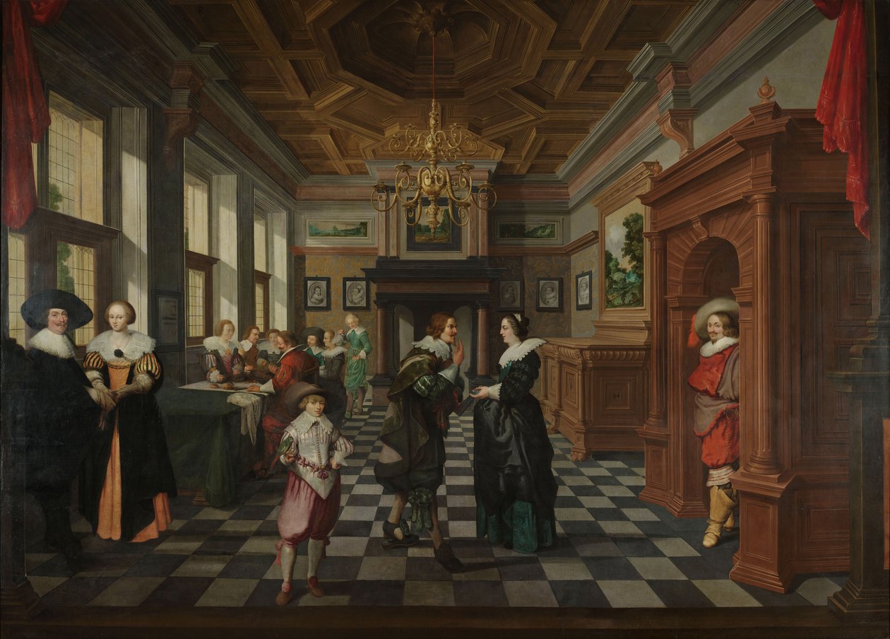 En syvdelt dekorativ sekvens: et interiør, 1630-32 av Dirck van Delen