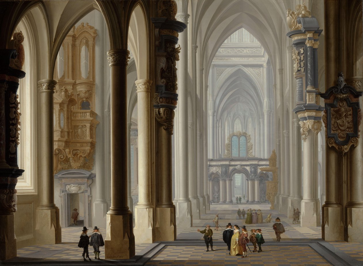 Interiør i en gotisk kirke av Dirck van Delen