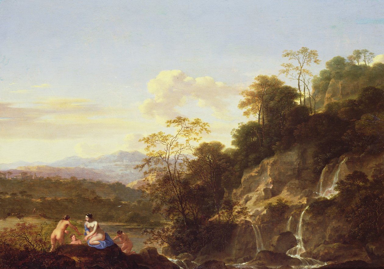 Landskap med nymfer av Dirck van der Lisse