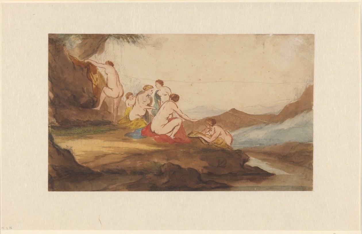 Kvinner som bader i et landskap av Dirck van der Lisse
