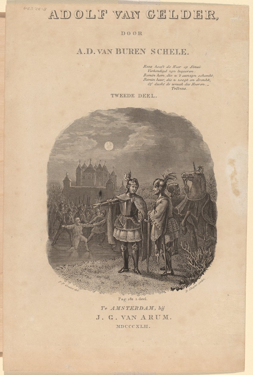 Tittelside for A.D. van Buren Scheles "Adolf van Gelder", Amsterdam, 1842 av Dirk Jurriaan Sluyter