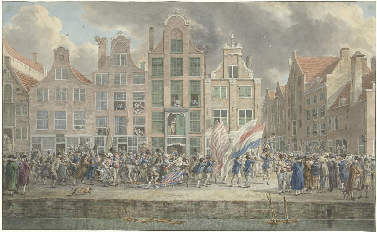 Anti-engelsk demonstrasjon i Rotterdam, 2. mars 1781 av Dirk Langendijk (signed by artist)
