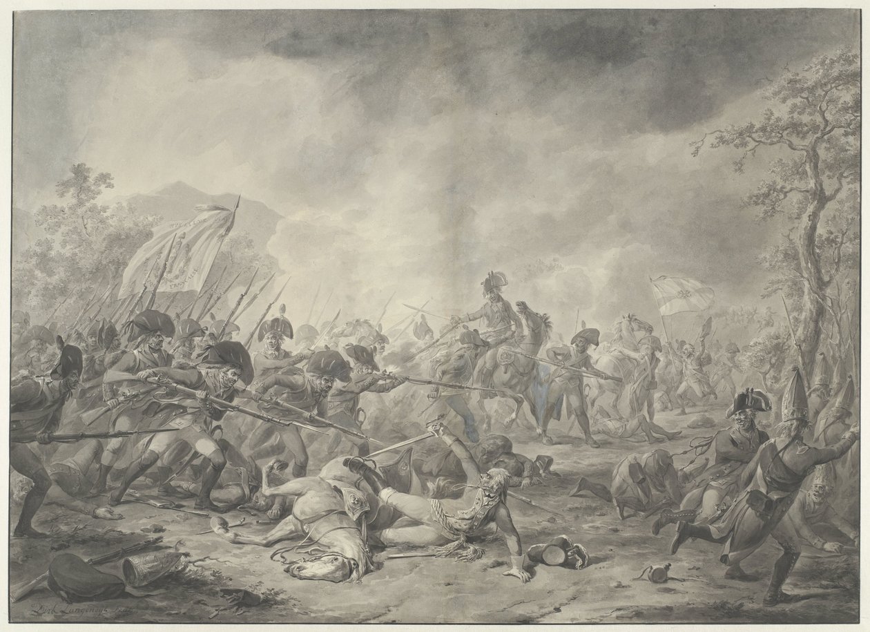 Fangst av den russiske general Hermann i slaget ved Bergen, 1799 av Dirk Langendijk (signed by artist)