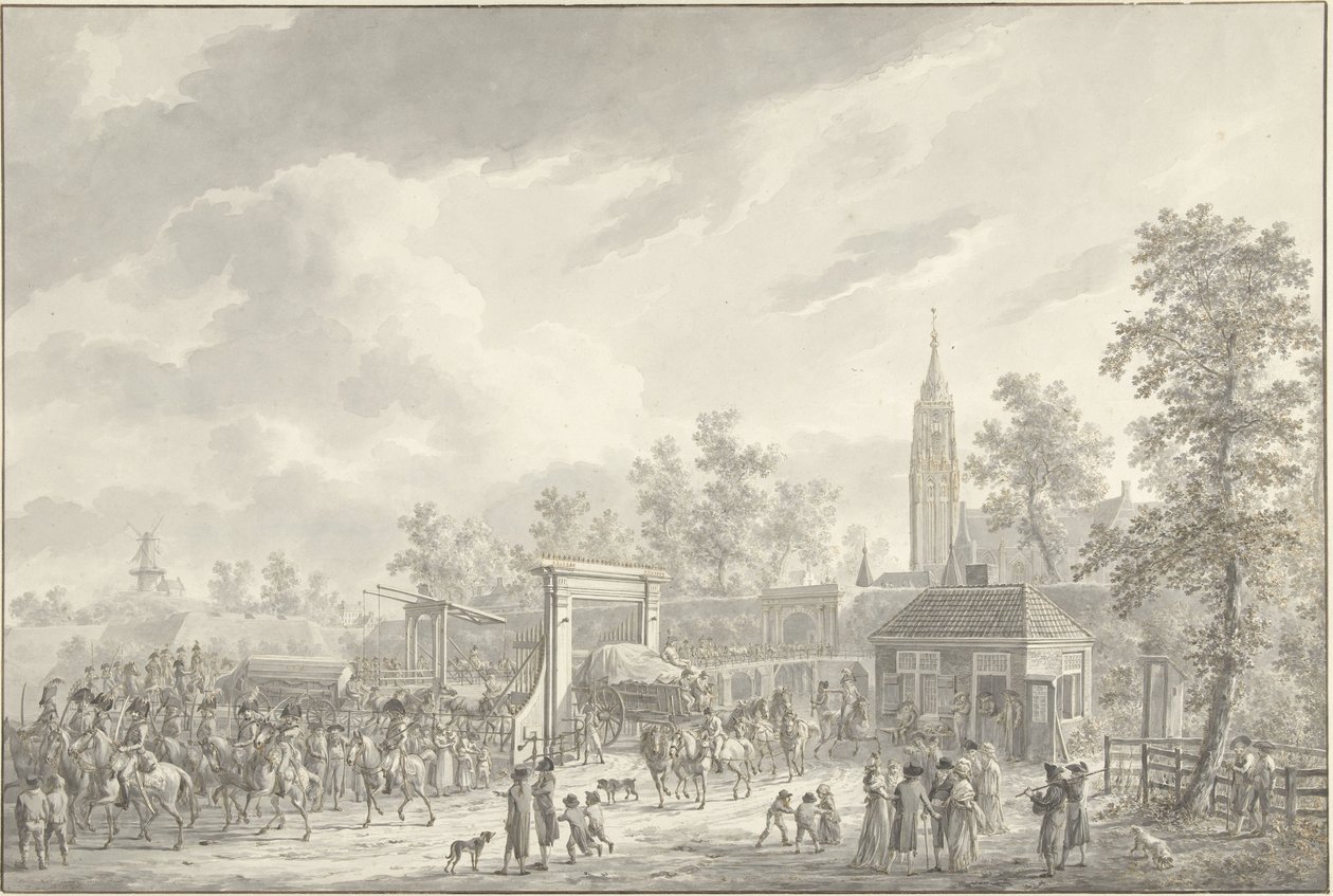 Garnisonens avgang fra Amersfoort i 1790 av Dirk Langendijk (signed by artist)