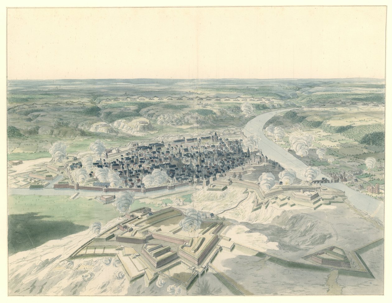 Utsikt over Namur fra vest under beleiringen av 1695 av Dirk Maas