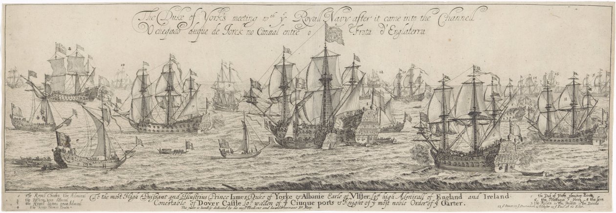 Duke of York hilser Royal Navy i kanalen Hertugen av Yorks møte n th ye Royall Navy etter at den kom inn i Channell / O cheqado duque de Jorck no Cannal entre o Frota d